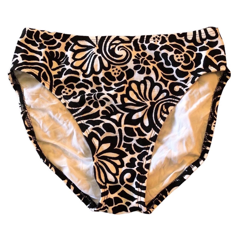 80s Jantzen Black & White Floral Bikini Bottoms ONLY Small Medium